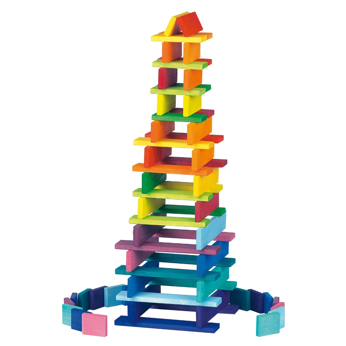 70423302 Gluckskafer Wooden Blocks - Rainbow Building slats in tray 64 pcs
