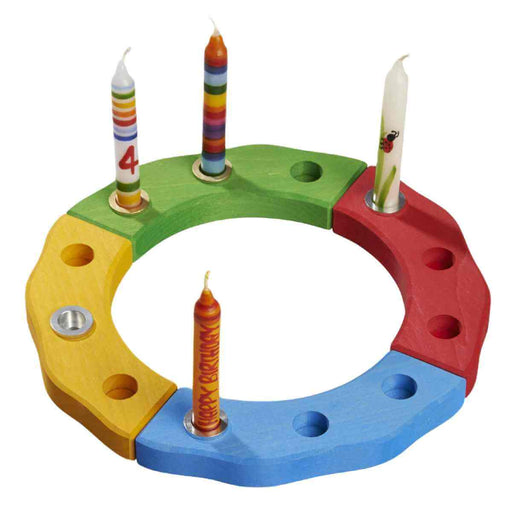 Gluckskafer Wooden Quarter Circle Birthday Ring for 3 Candles Assorted Colours Bundle with Gluckskafer candles and Gluckskafer Aluminium and Brass Candle Holders