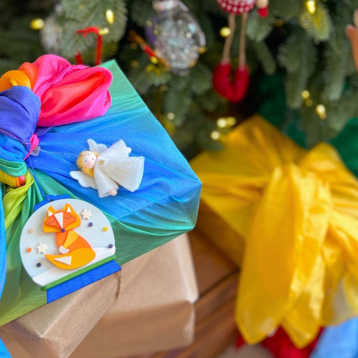 Eco-friendly Christmas gift wrapping ideas using Sarah's Silks Playsilks and natural materials