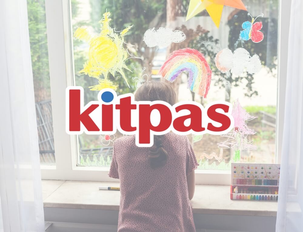 Kitpas Window and Bath Crayons being drawn with on window by girl, from Oskar's Wooden Ark in Australia