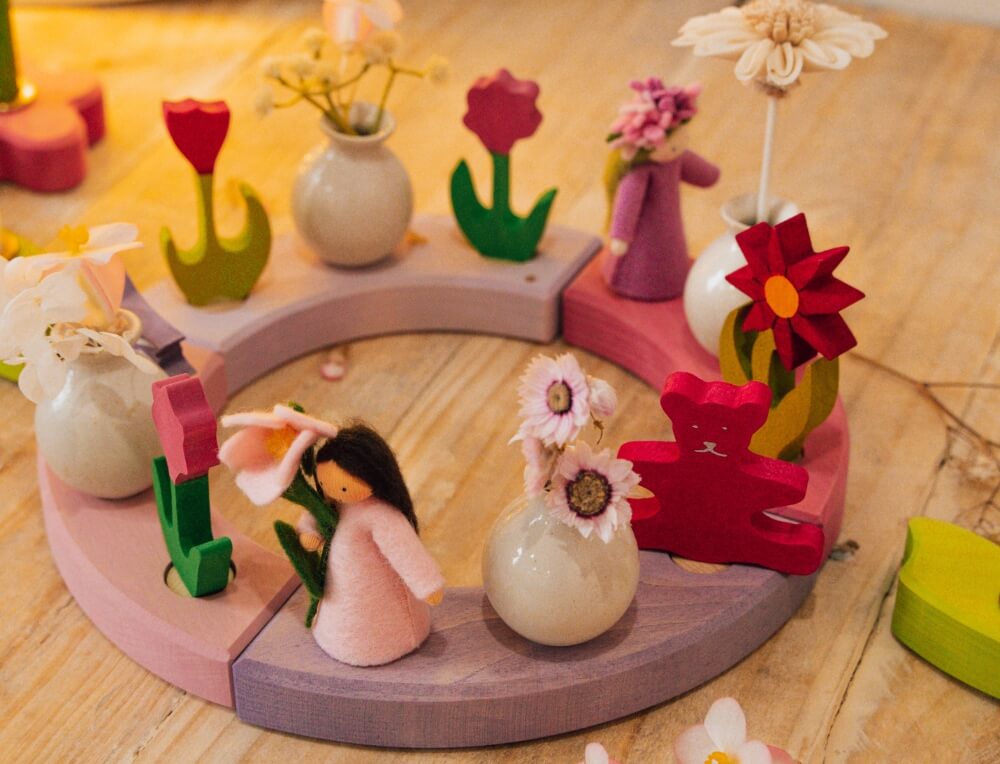 Valentines Celebration Ring with Ambrosius felt fairies and wooden decorations at Oskar's Wooden Ark in Australia
