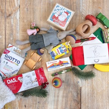 Assorted children's toys and art supplies for Christmas 