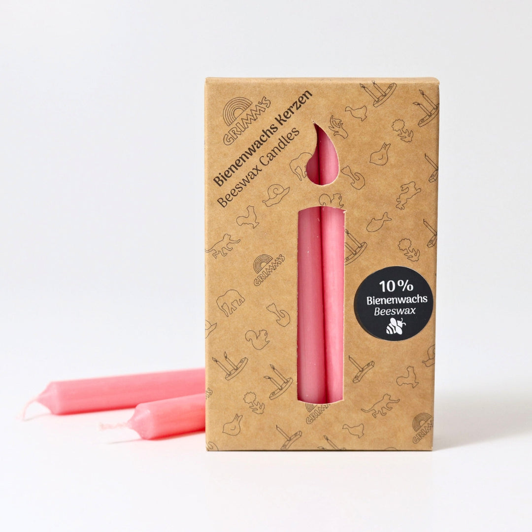 Grimm's 10% Beeswax Pink Candles in Pack of 12 from Australia