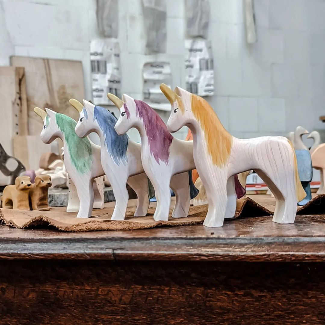 NOM Handcrafted wooden unicorn figures, handmade in Australia