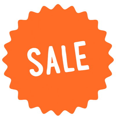 Orange star-shaped badge with 'SALE' text 