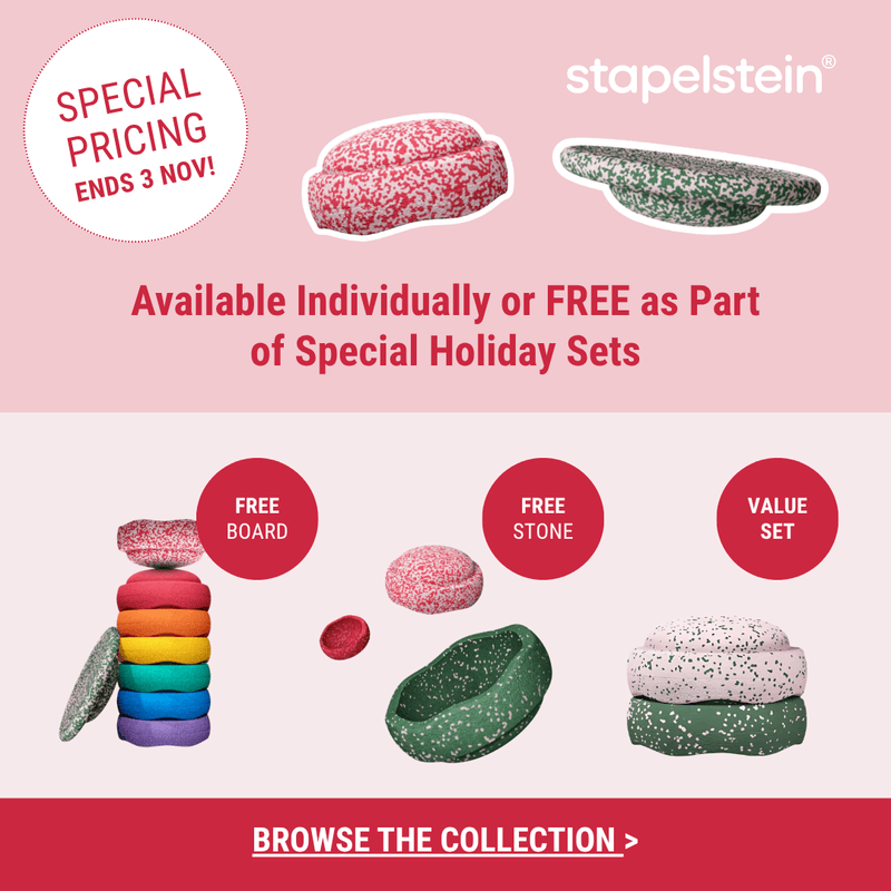Stapelstein product advertisement with on a pink background