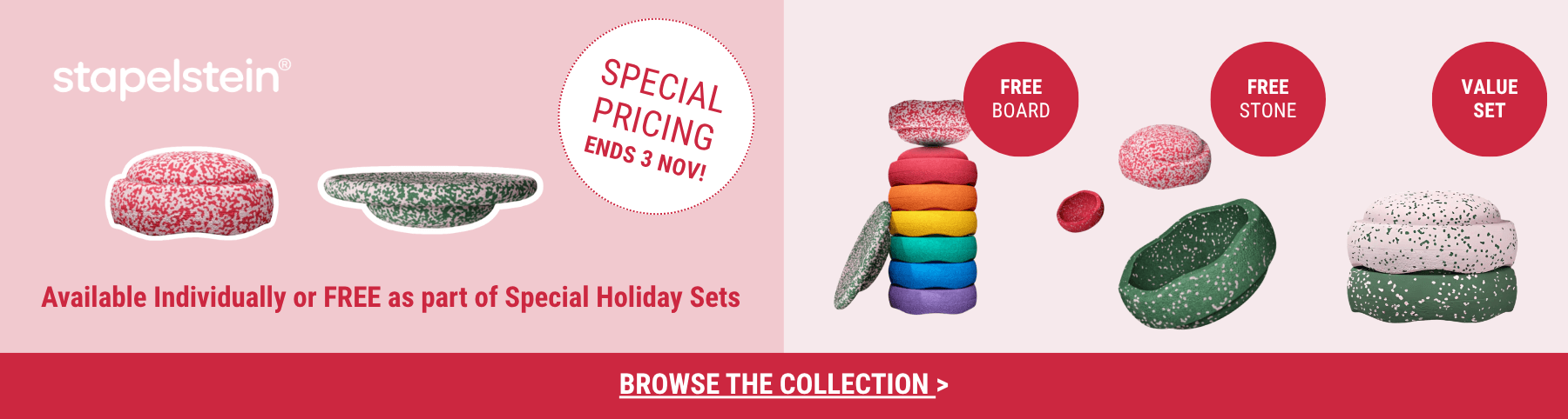 Stapelstein product advertisement with on a pink background