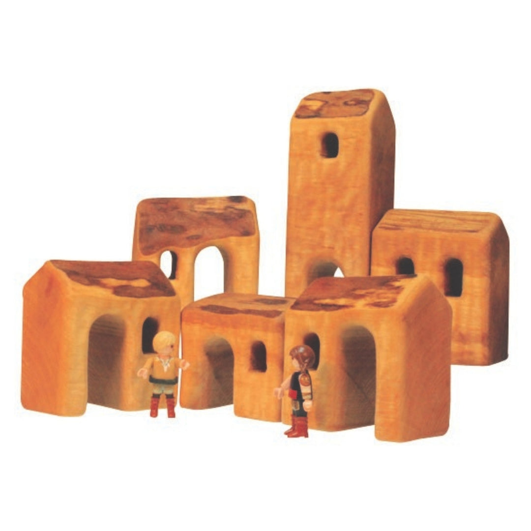 Bikeho Small Settlement with Church 6 Pieces Wooden Toys - Australia, Online