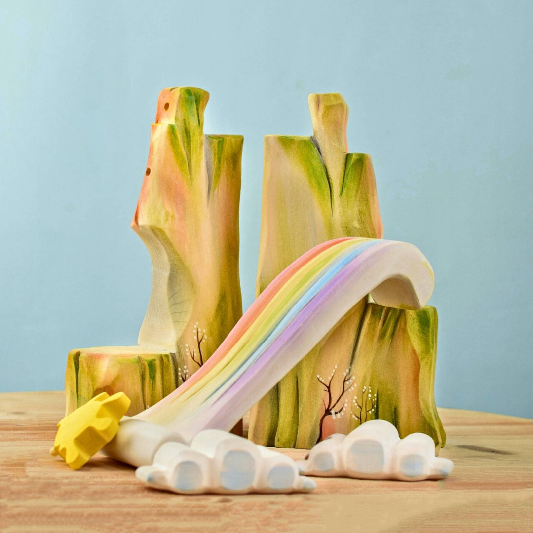 Bumbu Toys Handcrafted Wooden Rainbow Cliff for Small World Play from Australia