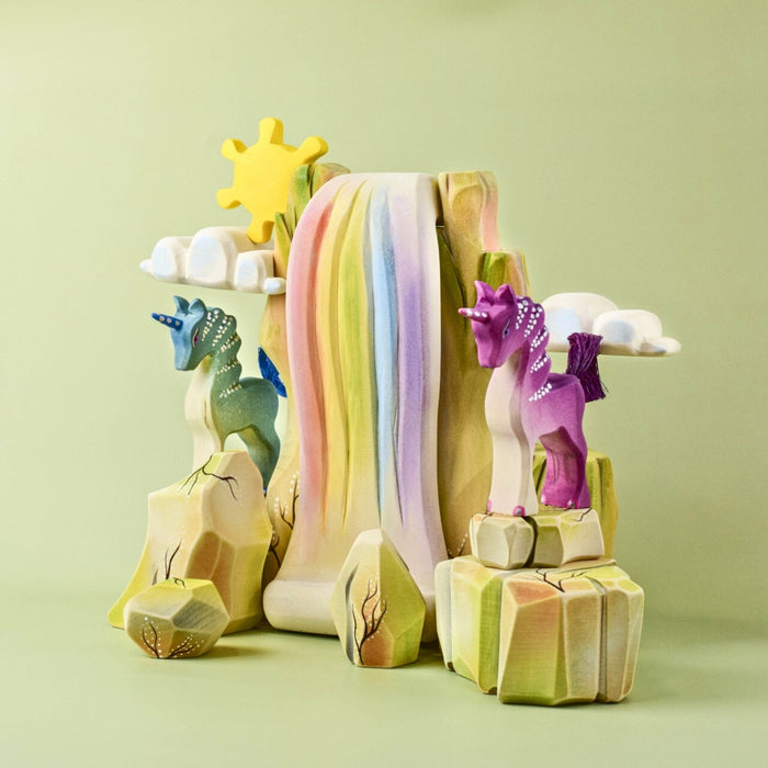 Bumbu Toys Handcrafted Landscape Wooden Figures Rainbow Rocks Set of 5 for Small World Play from Australia