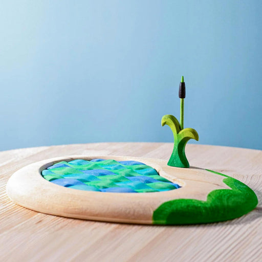 BumbuToys Handcrafted Waterscape Wooden Figures Lake Puzzle & Cattails Set from Australia