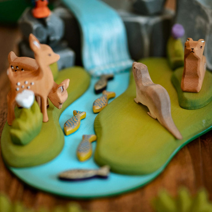 BumbuToys Waterscape Wooden Figures River Plate, Waterfall & Mossy Rocks Set of 7 from Australia