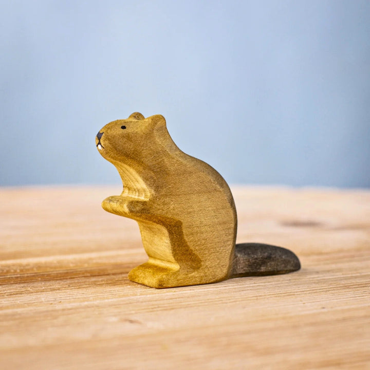 BumbuToys Wooden Animal Beaver Sitting for Small World Play from Australia