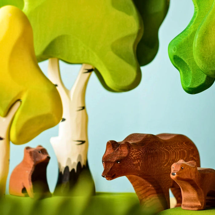 BumbuToys Handcrafted Wooden Animal Brown Bears for Small World Play from Australia