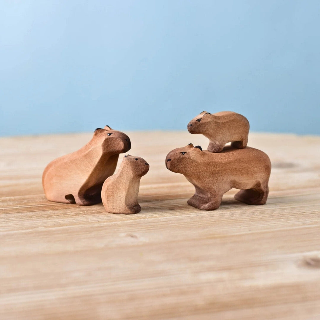 BumbuToys Wooden Animal - Capybara Family - Set of 4 for Small World Play from Australia