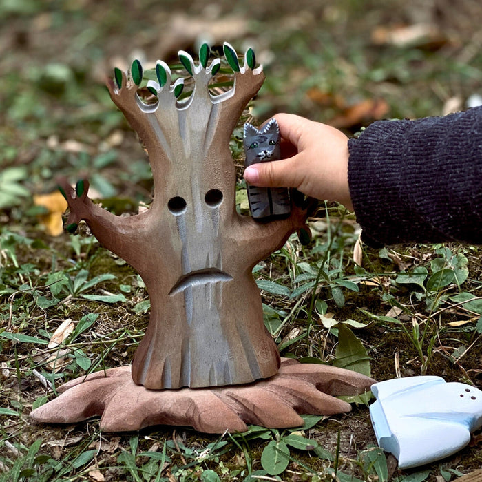 BumbuToys Handcrafted Wooden Cat from Australia in a small-world play setting