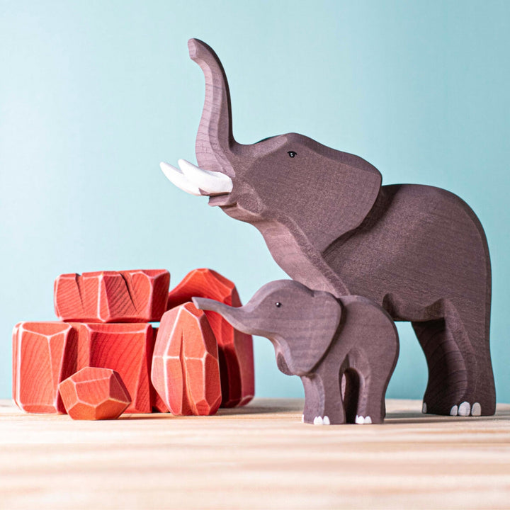 BumbuToys Handcrafted Wooden Animal Elephants Set of 2 from Australia