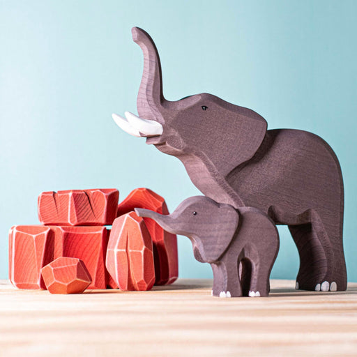 BumbuToys Handcrafted Wooden Animal Elephants Set of 2 from Australia