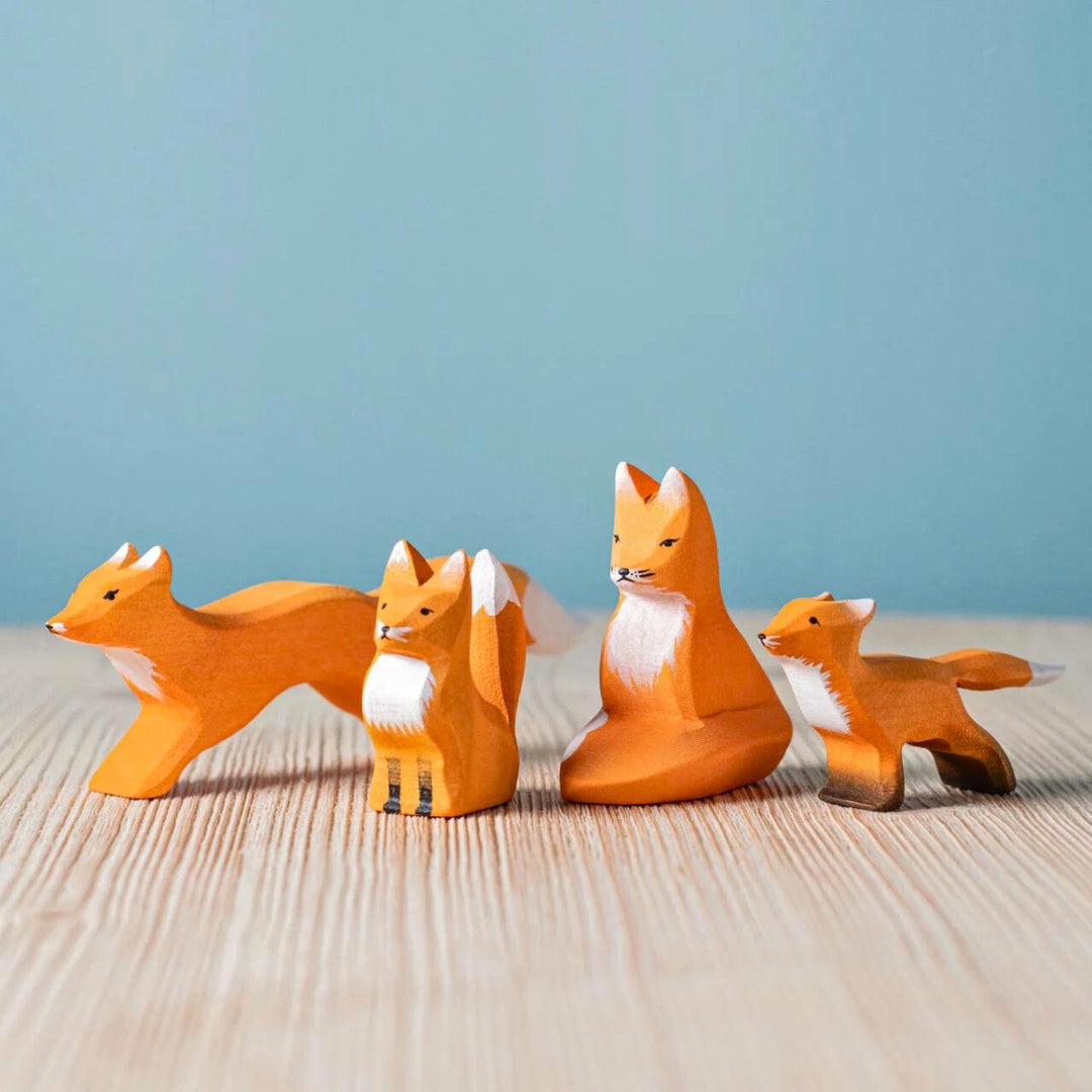 BumbuToys Handmade Wooden Animals Fox Family Set of 4 from Australia