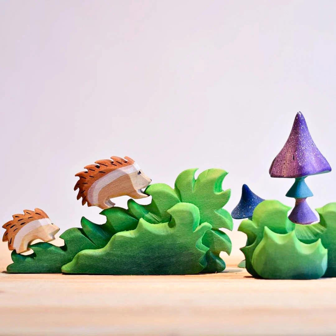 BumbuToys Handcrafted Wooden Animal Small Hedgehog from Australia in a small-world play setting