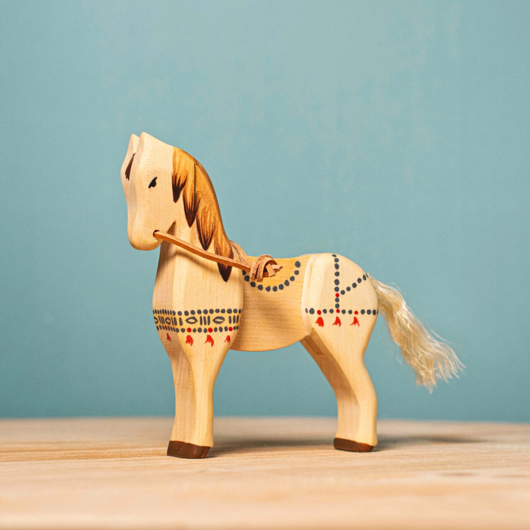 BumbuToys Handcrafted Wooden Animal Medieval War Horse Steed from Australia