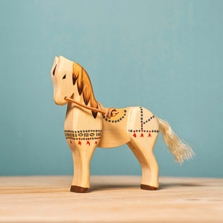 BumbuToys Handcrafted Wooden Animal Medieval War Horse Steed from Australia
