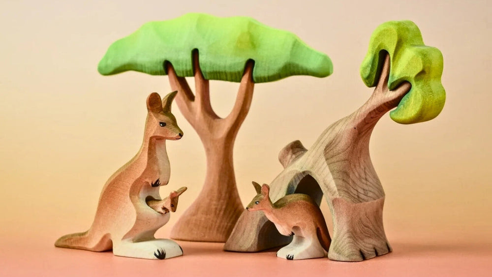 BumbuToys Wooden Animal - Kangaroo Young for Small World Play from Australia