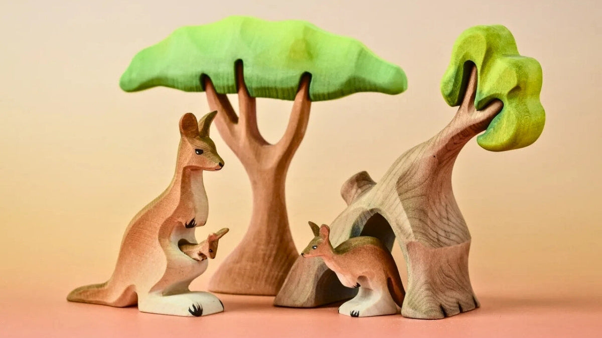BumbuToys Wooden Animal - Kangaroo Young for Small World Play from Australia