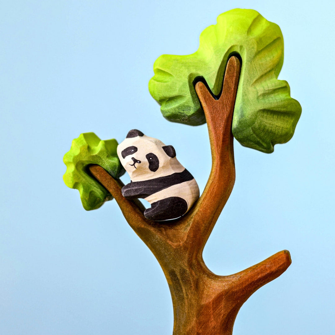 BumbuToys Handcrafted Wooden Animal Figure Climbing Panda Bear Cub for Small World Play from Australia