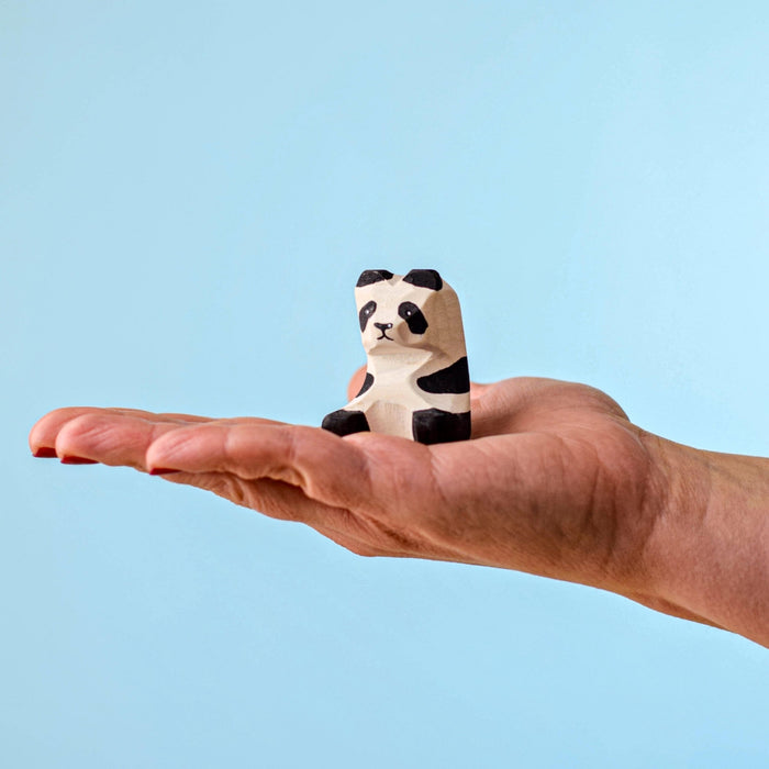 BumbuToys Handcrafted Wooden Animal Figure Panda Bear Cub Sitting for Small World Play from Australia