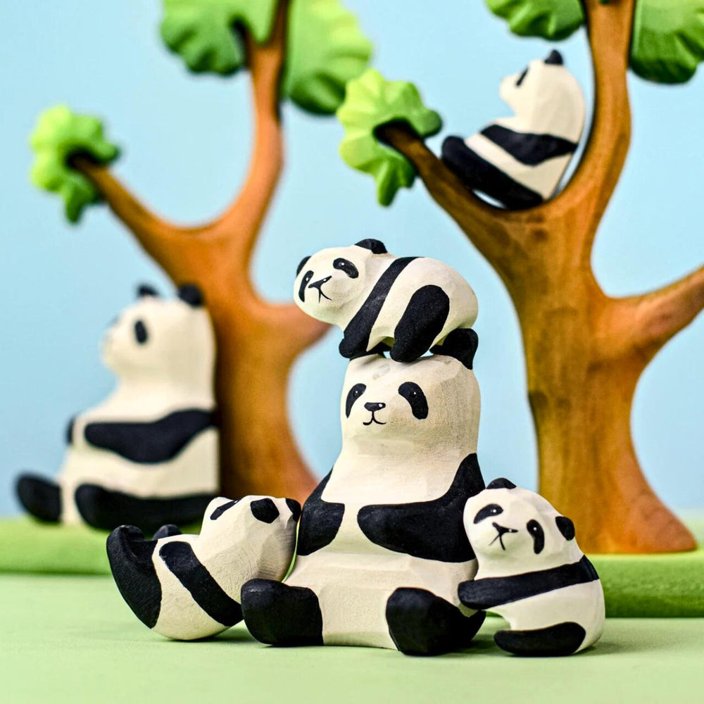 BumbuToys Handcrafted Wooden Animal Figure Panda Bear Cub Sitting for Small World Play from Australia