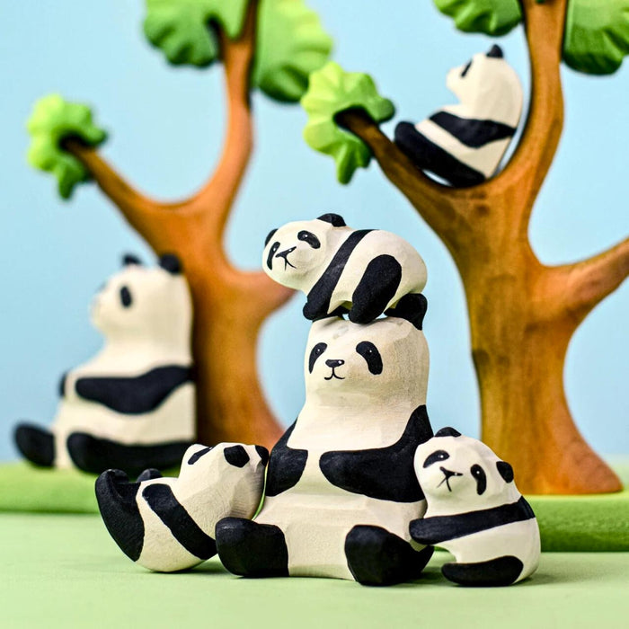 BumbuToys Handcrafted Wooden Animal Figure Panda Bear Cub Sitting for Small World Play from Australia