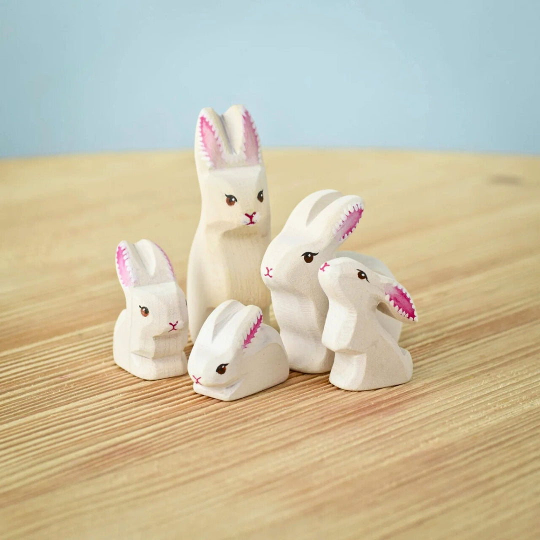 BumbuToys Wooden Animal - Rabbit Family - Easter, Set of 5 for Small World Play from Australia