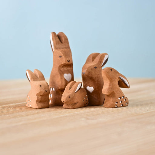 BumbuToys Wooden Animal - Rabbit Family - Set of 5 for Small World Play from Australia