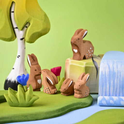 BumbuToys Wooden Animal - Rabbit Family - Set of 5 for Small World Play from Australia