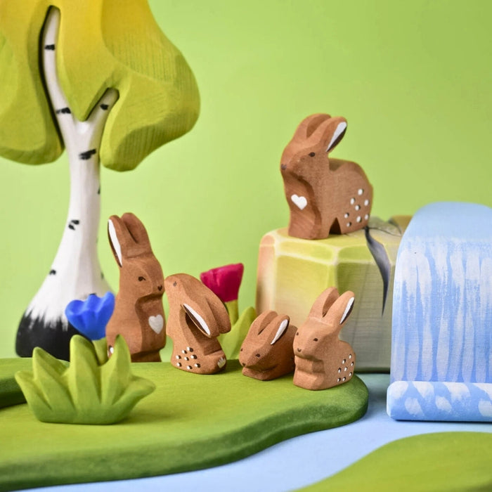 BumbuToys Wooden Animal - Rabbit Family - Set of 5 for Small World Play from Australia