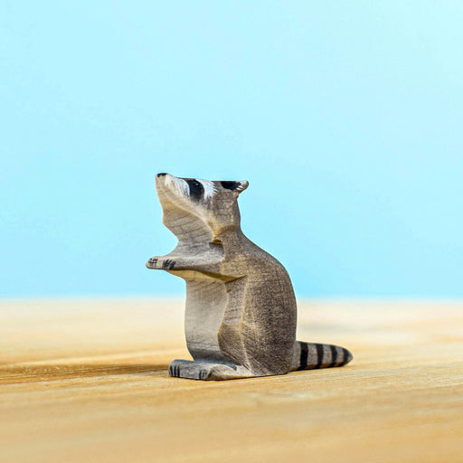 BumbuToys Handcrafted Wooden Animal Figure Sitting Raccoon for Small World Play from Australia