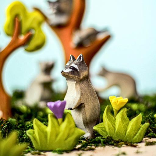 BumbuToys Handcrafted Wooden Animal Figure Standing Raccoon for Small World Play from Australia