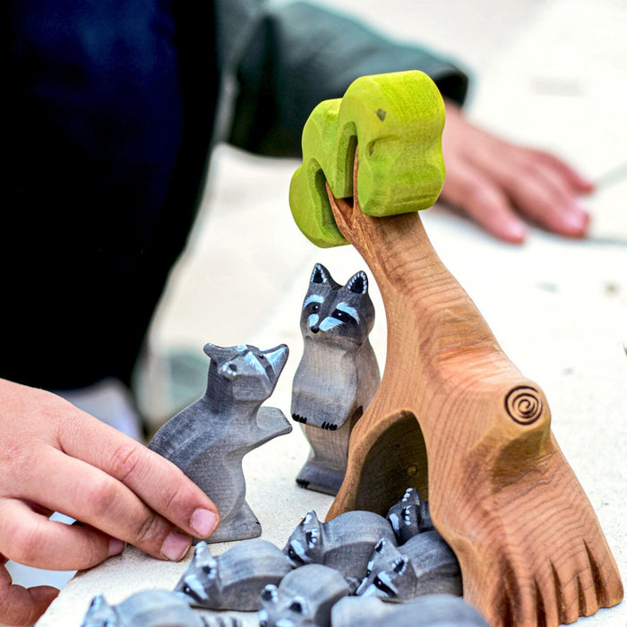 BumbuToys Handcrafted Wooden Animal Figure Standing Raccoon for Small World Play from Australia