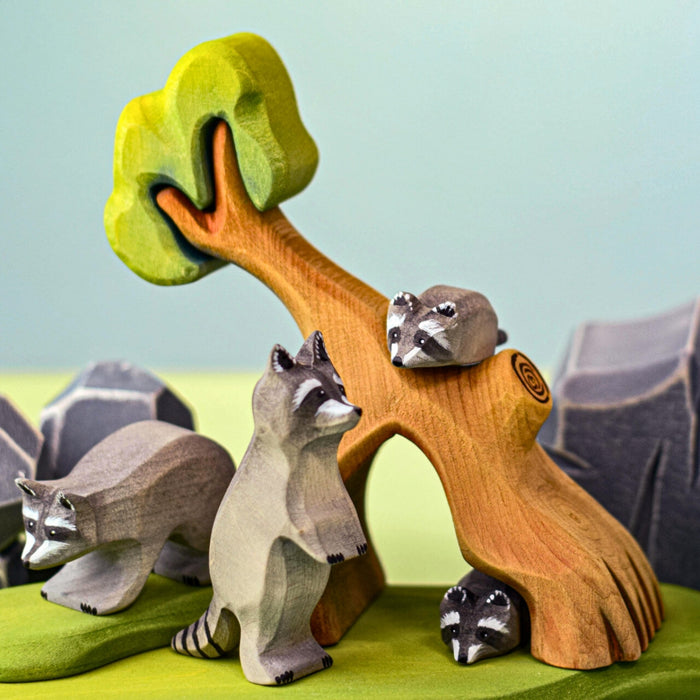 BumbuToys Handcrafted Wooden Animal Figure Standing Raccoon for Small World Play from Australia