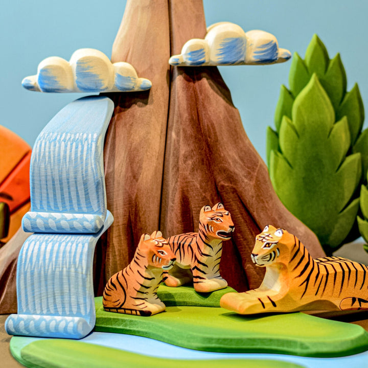 BumbuToys Handcrafted Wooden Figure Waterfall from Australia in a small-world play setting