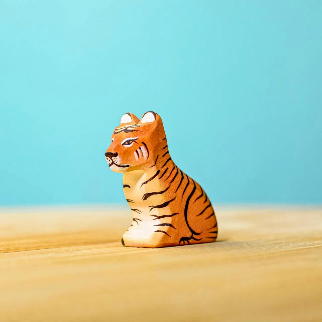 BumbuToys Handcrafted Wooden Animal Tiger Cub Sitting