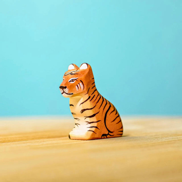 BumbuToys Handcrafted Wooden Animal Tiger Cub Sitting