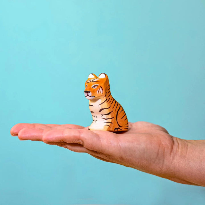 BumbuToys Handcrafted Wooden Animal Tiger Cub Sitting