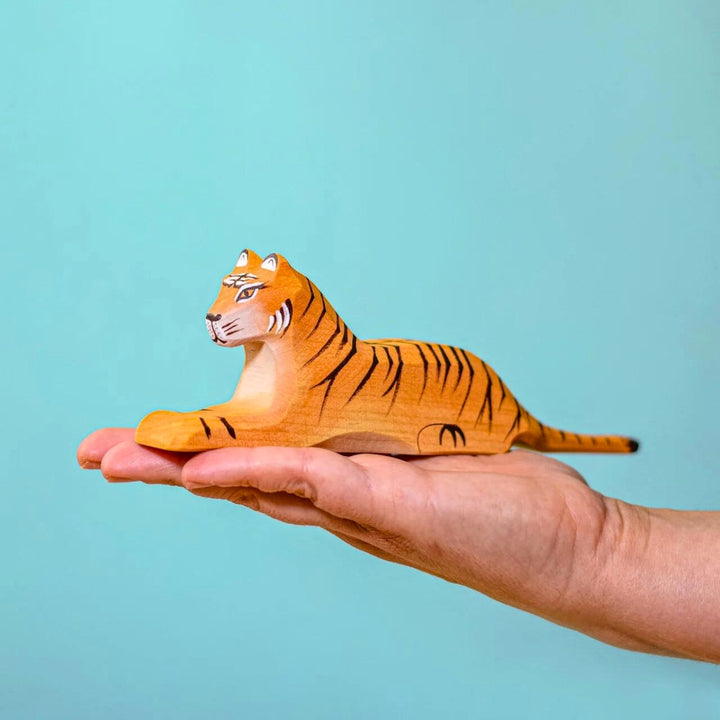 BumbuToys Handcrafted Wooden Animal Tiger Lying from Australia