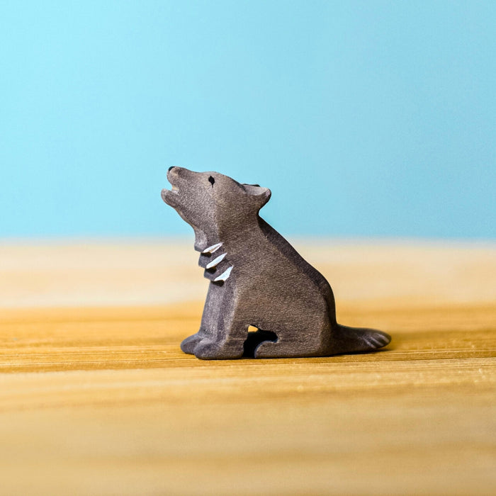 BumbuToys Handcrafted Wooden Animal Wolf Cub Sitting and Howling from Australia