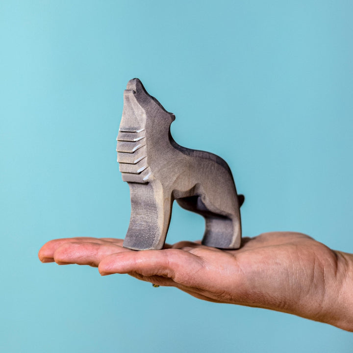 BumbuToys Handcrafted Wooden Animal Howling Wolf from Australia
