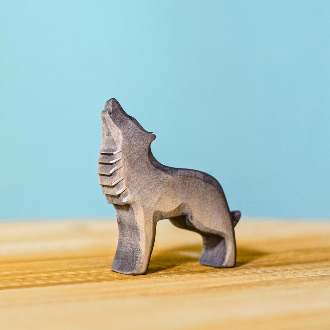 BumbuToys Handcrafted Wooden Animal Howling Wolf from Australia