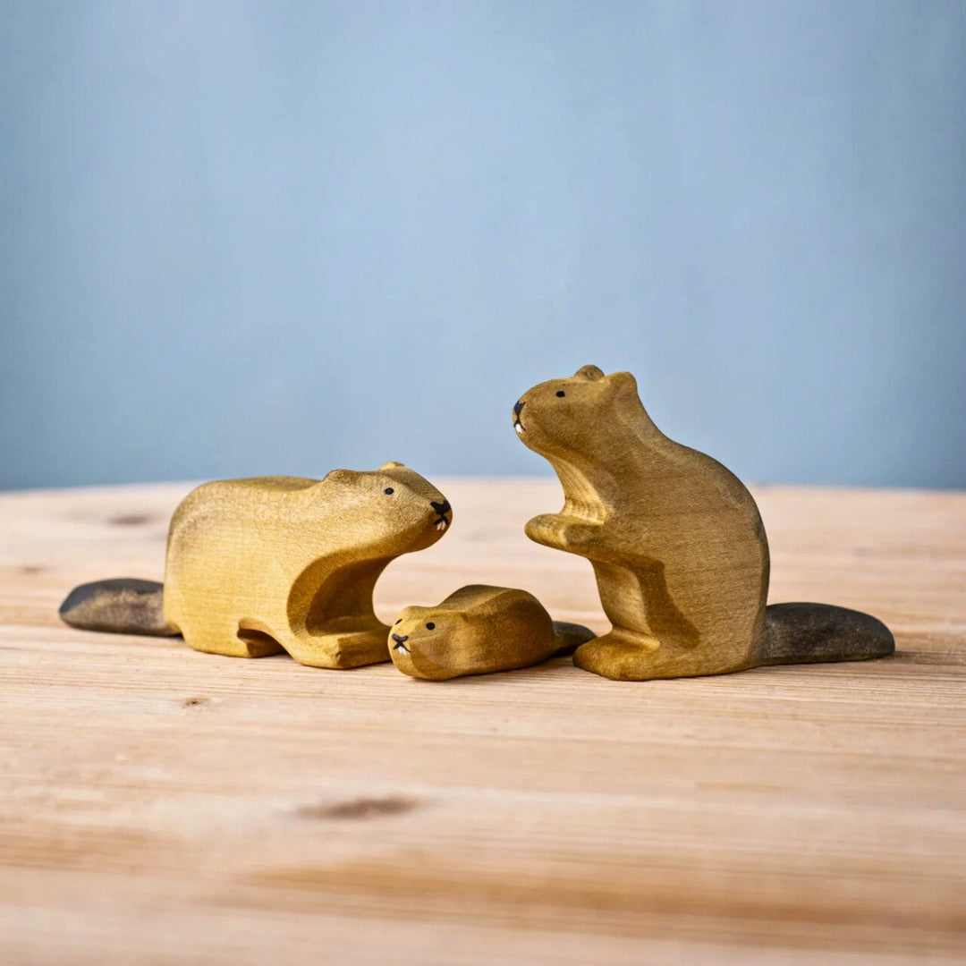 BumbuToys Wooden Animals Beaver Family Set of 3 for Small World Play from Australia
