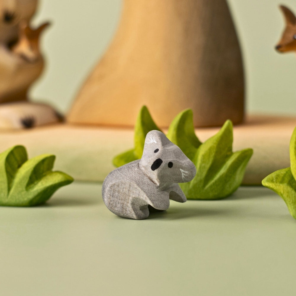 BumbuToys Wooden Animals Koala Bear Family & Eucalyptus Tree Set of 3 for Small World Play from Australia